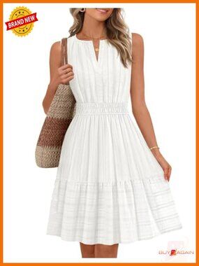 Sleeveless V Neck Flowy A Line Mini Sundress with Pockets